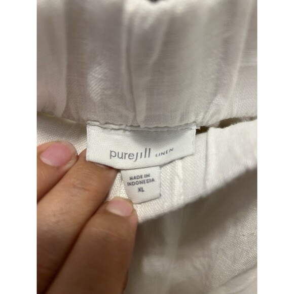 J. Jill Women's Pants Size XL White 100% Linen Wide Leg Cropped Length Pockets - Picture 3 of 6